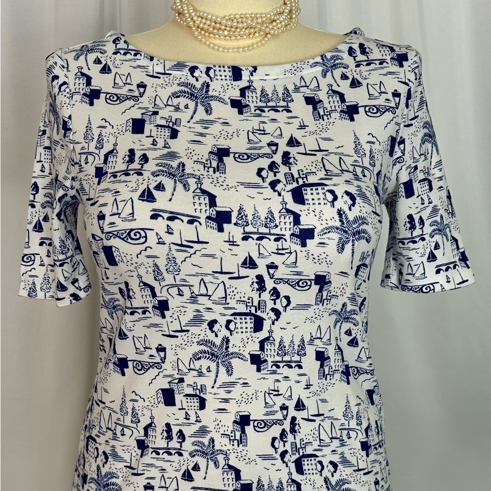Charter Club Fitted Blue and White Short Sleeve T-Shirt (746)
